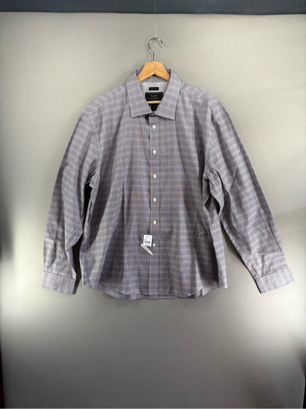 Jos A Bank Reserve Egyptian Cotton Button Front Shirt Plaid Casual Gray XXL New